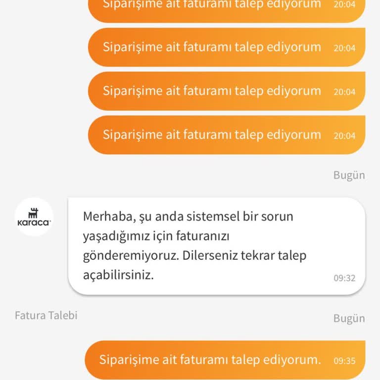 Karaca Firması Fatura Gönderemiyorlar