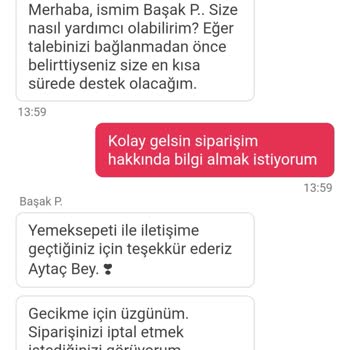 Yemek Sepeti Siparişinde Gecikme Ve İptal Sorunu