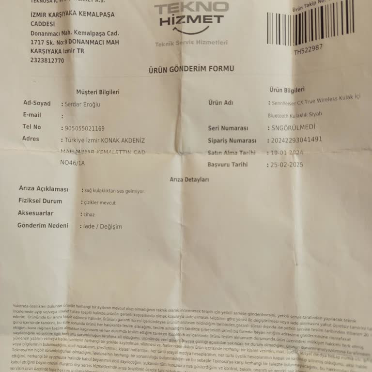 Teknosa'dan Alınan Kulaklıkta Yaşanan Servis Sorunu
