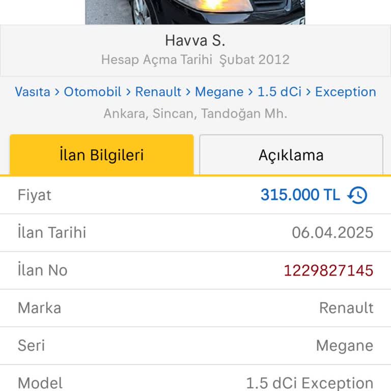 Sahibinden.com'da Yanlış Araç Model Yılı Sorunu