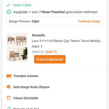 Modalife Balkon Oturma Grubu Aldım Ürün Yanlış Geldi