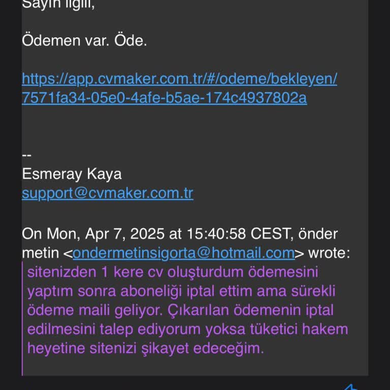 CV Maker'ın Sürekli Ödeme Talebi Ve İlgisiz Yanıt