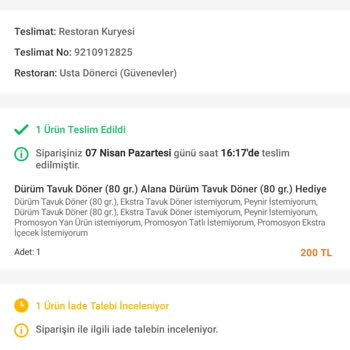 Eksik Gelen Sipariş Ve İlgisizlik