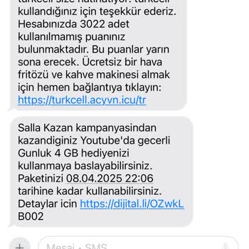 Turkcell Mesaj Hattında Şüpheli Puan Mesajı