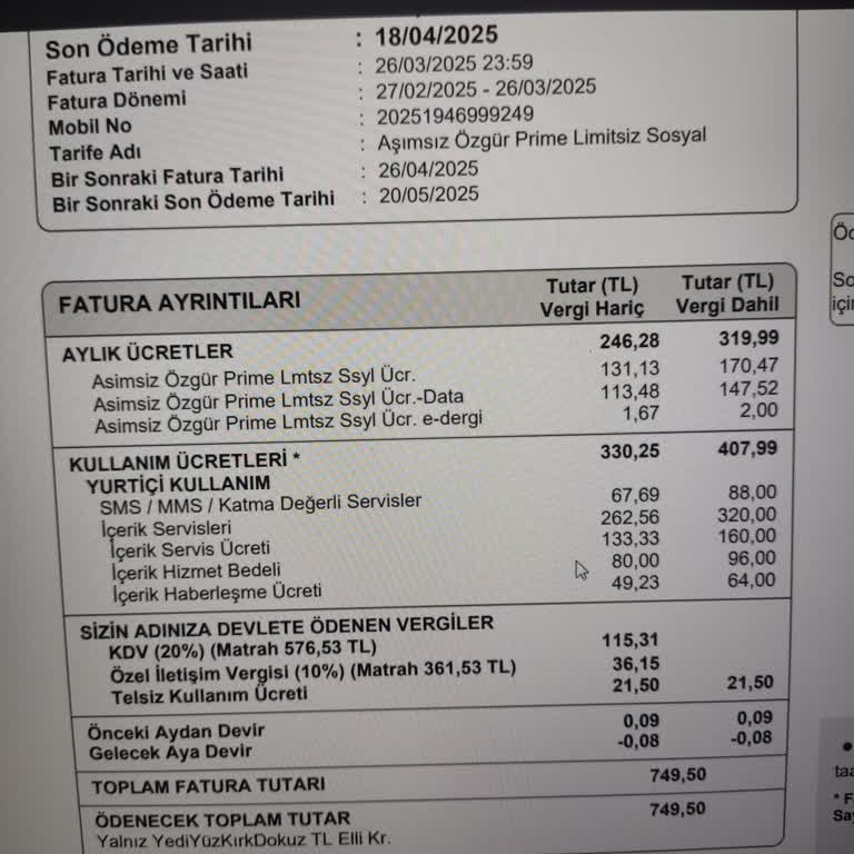 Faturada Bilgim Dışında Ekstra Ücret Şoku