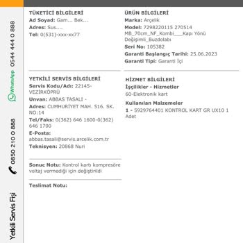 Arçelik Buzdolabı Soğutma Sorunu Ve Çözüm Talebi