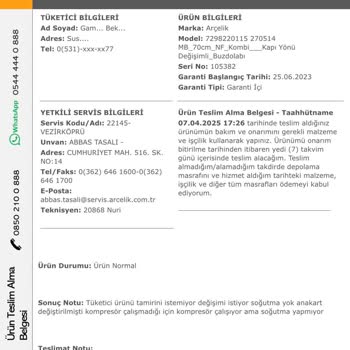 Arçelik Buzdolabı Soğutma Sorunu Ve Çözüm Talebi