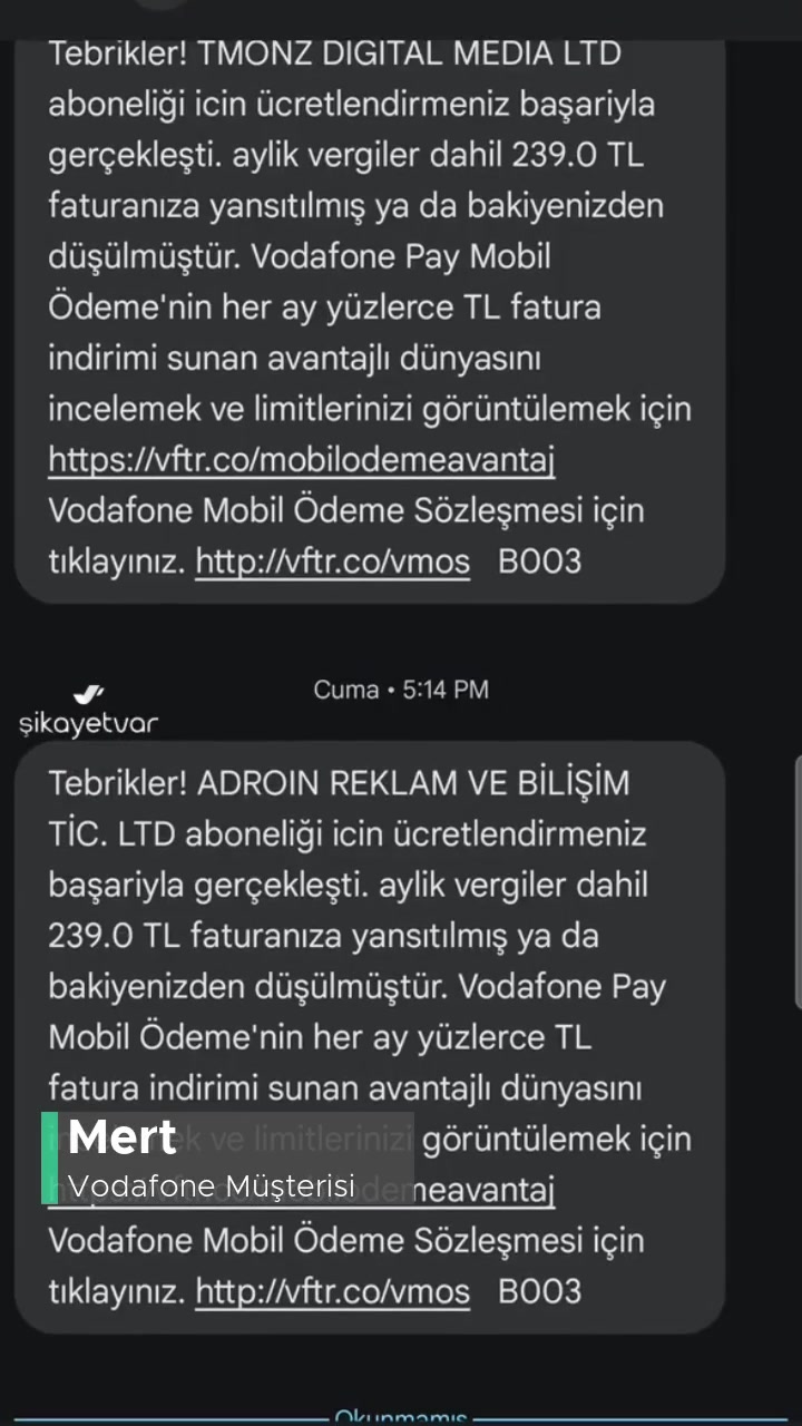Vodafone Haberim Olmadan Üyelik Yapılmış! videonun kapak resmi