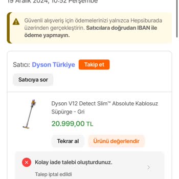 Hepsiburada Dyson V12 Kampanya Hediye Sorunu