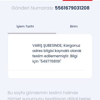 Aras Kargo Kırıkkale Şubesi Teslimat Sorunu Ve Adres Bilgisi Yanıltması