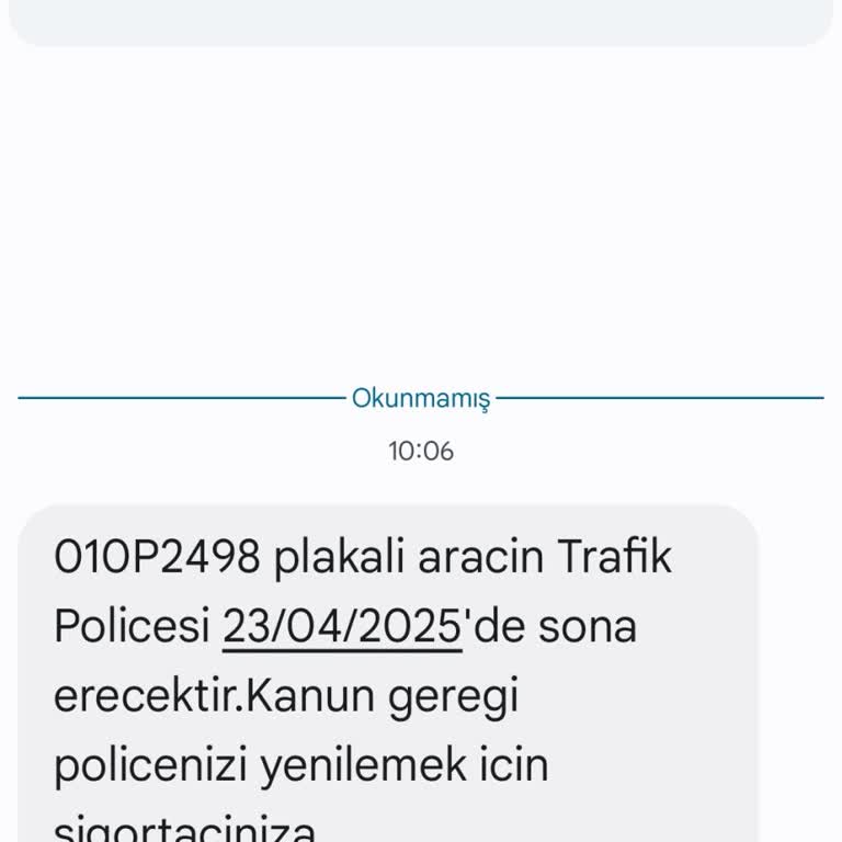 Bana Ait Olmayan Araç İçin Gelen Mesaj