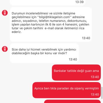 Tıkla Gelsin'de Sipariş Ve İade Sürecinde Yaşanan Sorun