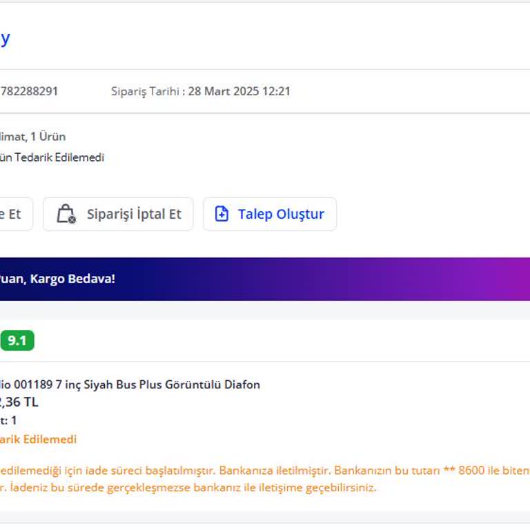 Pazarama'dan Sipariş Verdim, Ürün Gelmedi
