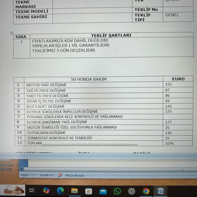 Honda Marine Deniz Motoru Bakım Ücretinde Şok!