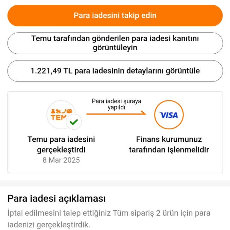 Temu Para İadesi Yapılmadı!