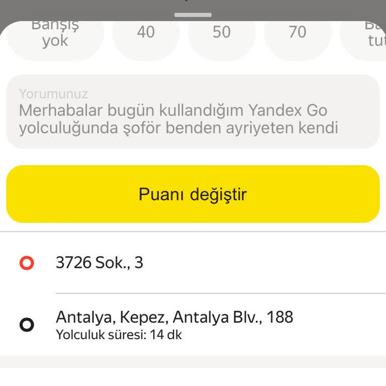 Yandex Go Şoföründen Ekstra Ücret Talebi