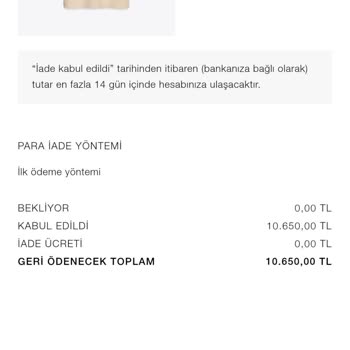 Zara'dan İade Edilmeyen Ücretler