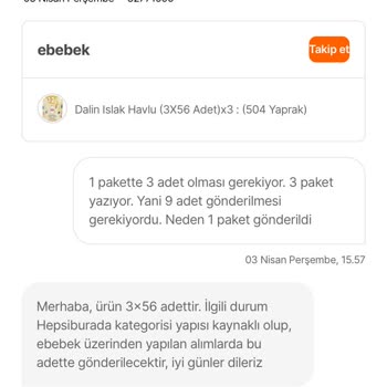 Hepsiburada'da 9 Paket Yerine 3 Paket Islak Mendil Şoku