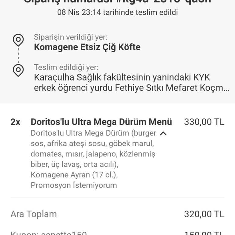 Yemek Siparişim Hala Ulaşmadı