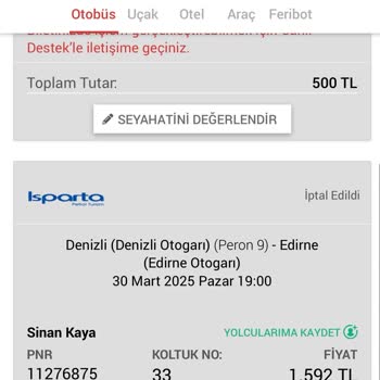 İptal Edilen Biletin Ücreti İade Edilmiyor