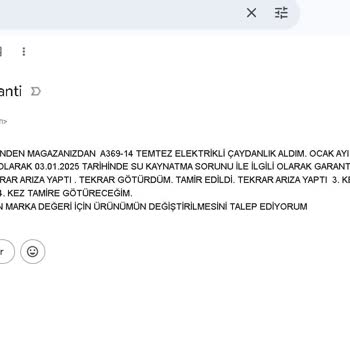 Sürekli Arıza Yapan Çaydanlık Ve İlgisiz Müşteri Hizmetleri