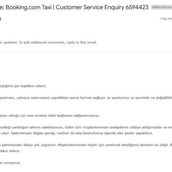 Ücretsiz Taksi Hizmeti Sorunu Ve Rezervasyon İptali