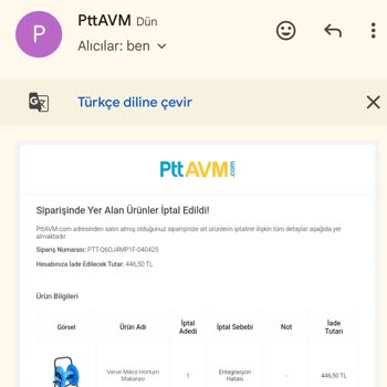 Epttavm Siparişim Entegrasyon Hatasıyla İptal Edildi Param İade Edilmiyor