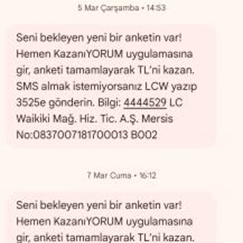 LCW Uygulamasından Gelen Mesaj Yağmuru