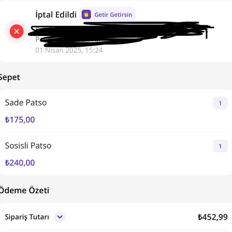 Getir'den İptal Edilen Sipariş Ve İade Sorunu