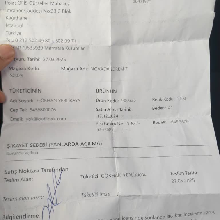 Hummel Ayakkabıda Yırtılma Ve Değişim Sorunu