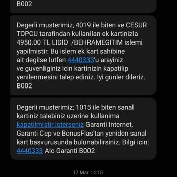 Garanti Sanal Kartımda Bilgim Dışında Yapılan Harcamalar Ve Banka İletişim Sorunları