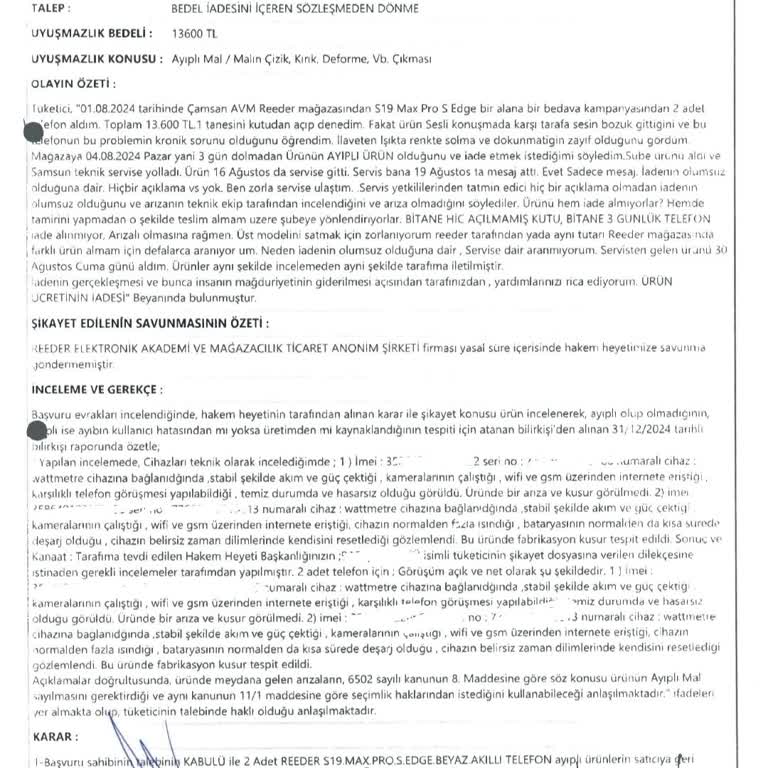 Reeder Hakem Heyeti Kararına Rağmen 8 Aylık Bekleyiş: Ücret İadesi Yapılmayan Ayıplı Ürün