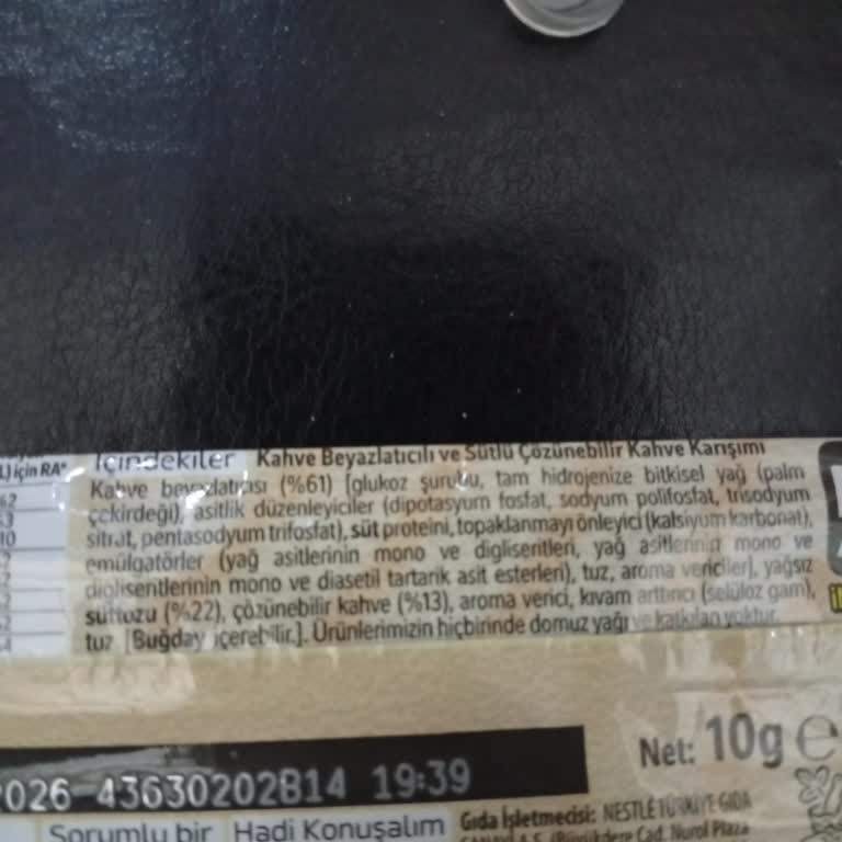 Sütlü Köpüklü Ürünün Kimyasal İçeriği