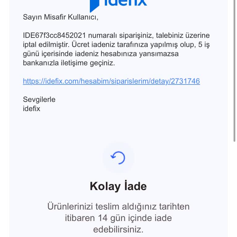 İptal Edilen Siparişle İlgili Yanıltıcı Bilgilendirme