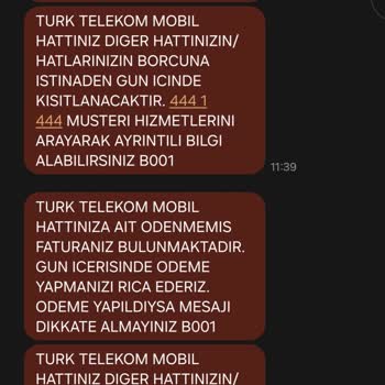 Yanlış Kişiye Ait Fatura Mesajları Sorunu