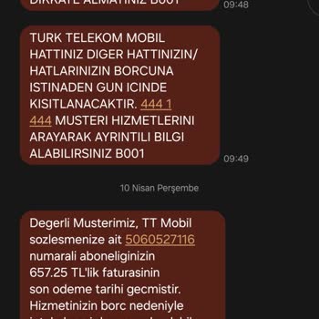 Yanlış Kişiye Ait Fatura Mesajları Sorunu