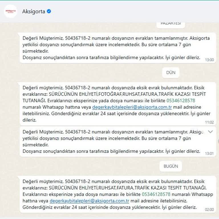 Aksigorta'da Evrak Eksikliği Mağduriyeti