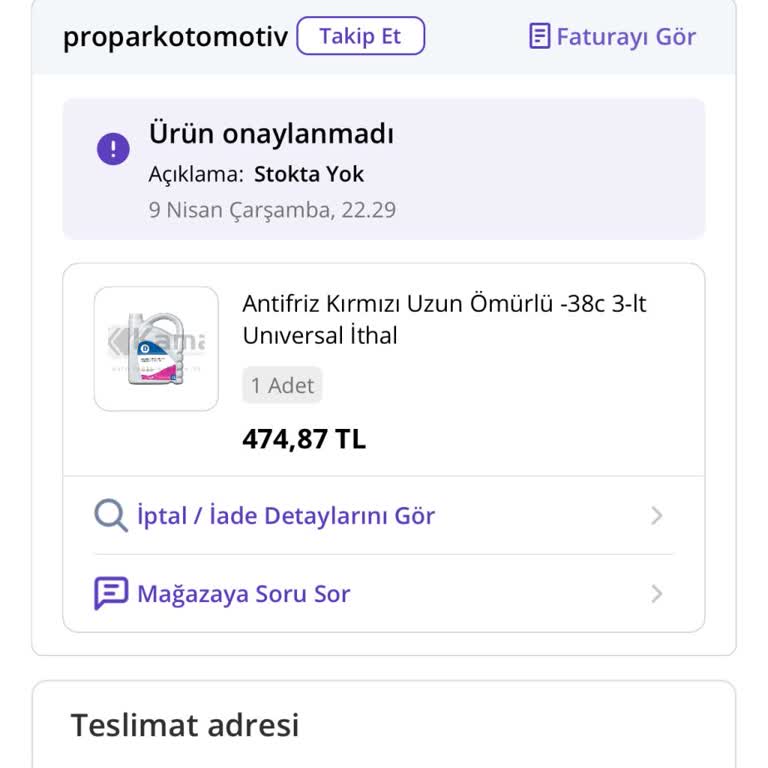 Siparişim Habersiz İptal Edildi, Mağduriyetim Giderilmedi