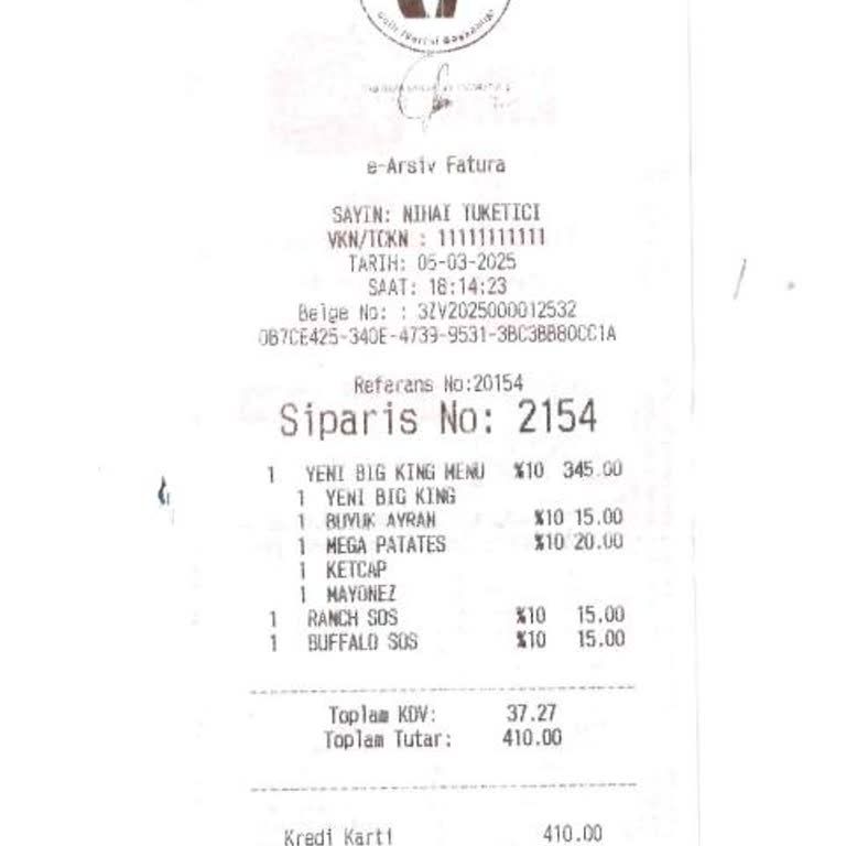 Esenboğa Burger King Fatura Sorunu