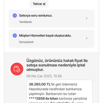 Hepsiburada Hatalı Fiyat Ve İptal Edilen Siparişle Mağduriyet