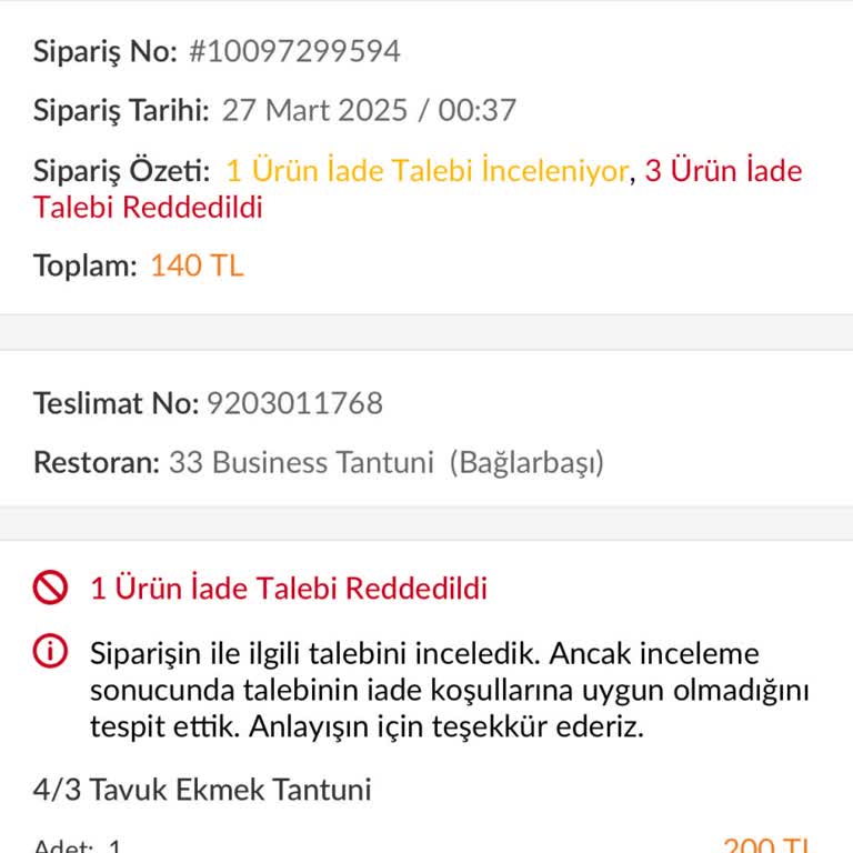Yanlış Gelen Sipariş Ve Yetersiz Müşteri Hizmeti
