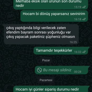 Gerusta'dan Eksik Sipariş Ve Cevapsız Bekleyiş
