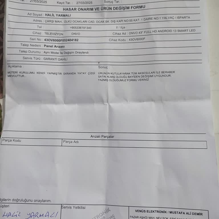 Onvo Televizyon Arızası Ve Yanlış İşlem