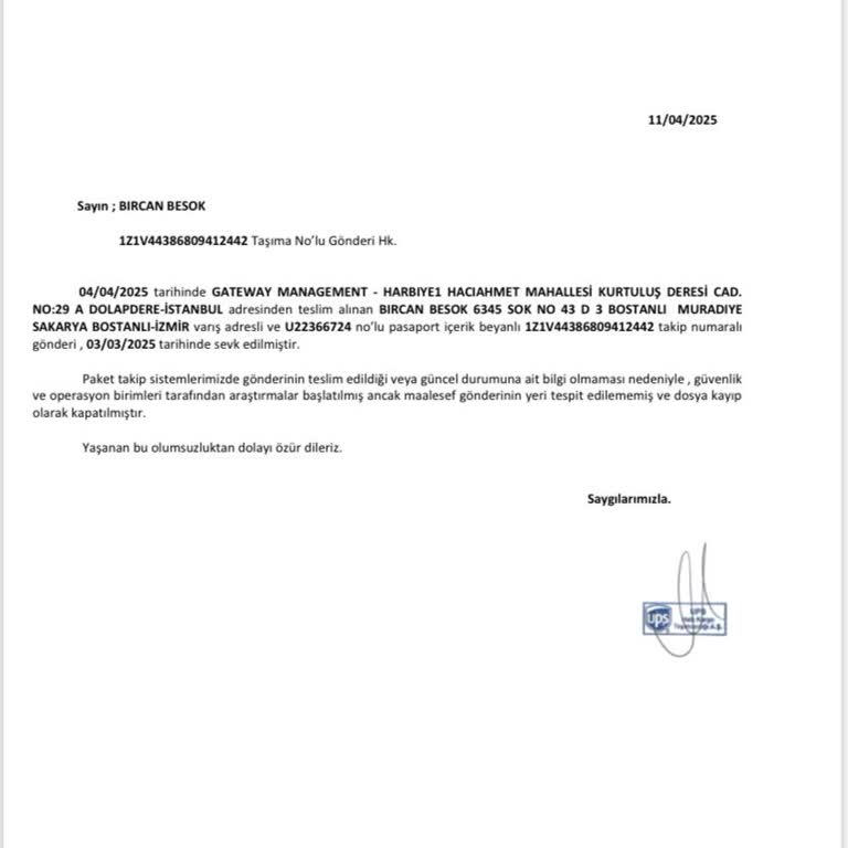 UPS Türkiye'de Kayıp Pasaport Krizi