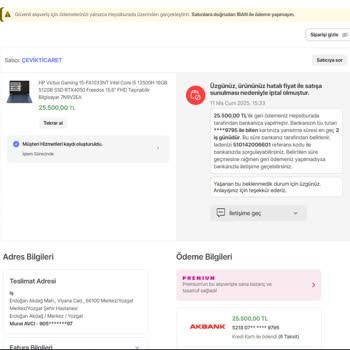 Hatalı Fiyat Nedeniyle İptal Edilen Laptop Siparişi