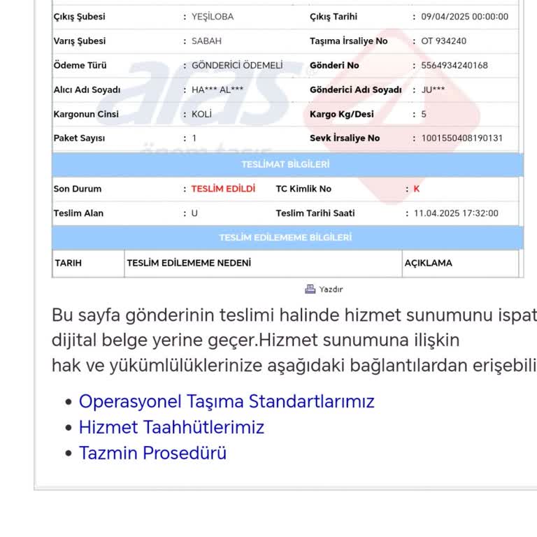 Teslim Edilmediği Halde Teslim Edildi Görünen Kargo Sorunu