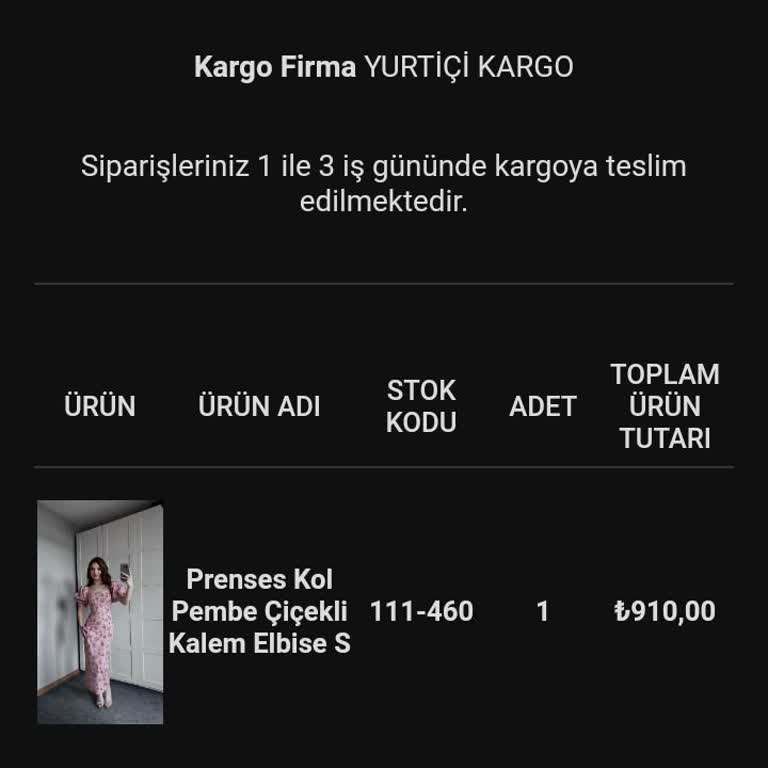 Kargo Takip Bilgisi Olmadan Gönderilen Elbise Siparişi