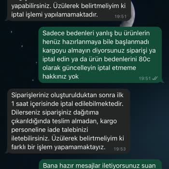 Yanlış Beden Siparişinde İptal Sorunu