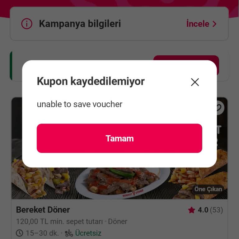 Yemeksepeti Merhaba Kuponu Hatası
