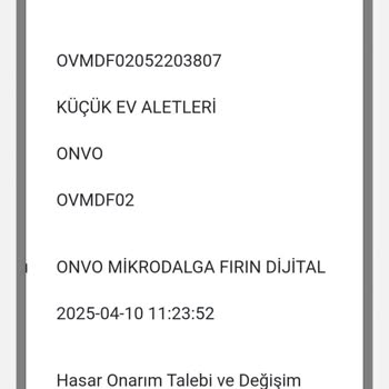 Onvo Mikrodalga Fırın Garanti Sorunu